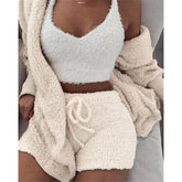3PCS Women’s Loungewear Set – Crop Top & Shorts